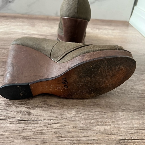 Michael Kors Green Canvas and Leather Peep Toe Wedges - Picture 6 of 6